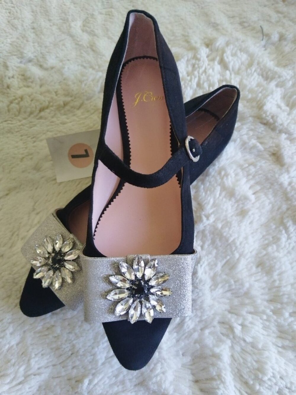 J.Crew Rhinestone Embellished Glitter Bow Pointed Toe Ballet Flats Size 6 New